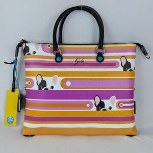 GABS Convertible Tote Backpack Vegan Leather Frenchie Print Pink Orange NWT